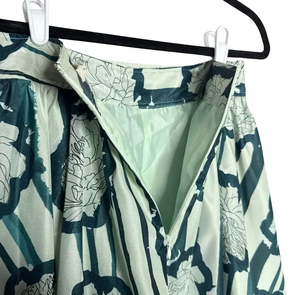 Anthropologie Troubadour Waterlily Floral Striped Circle Skirt 4P Green Workwear